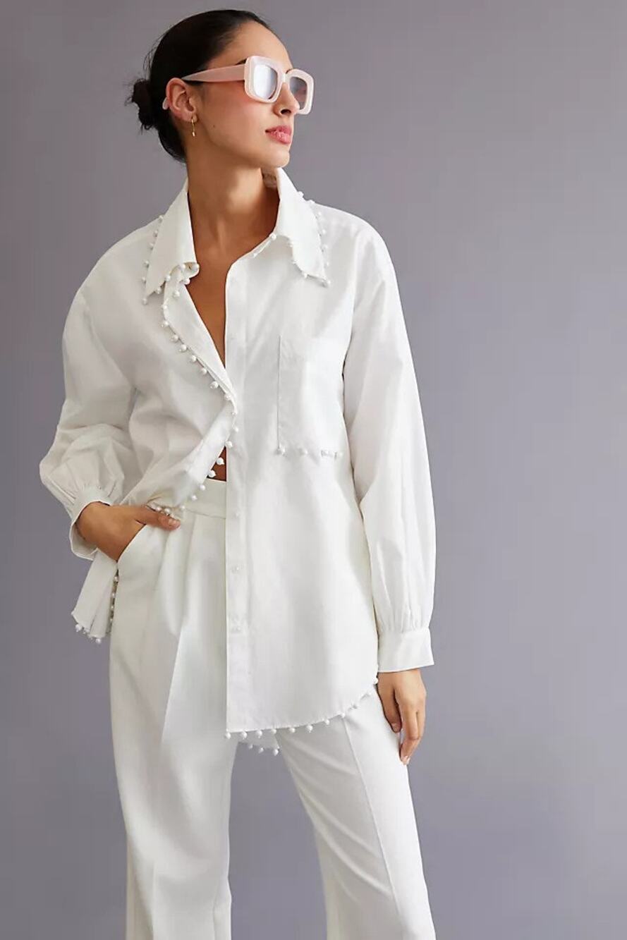 Me Me Me Black Studded Trim Button Down Tunic Shirt Anthropologie, Sz S - Picture 1 of 13